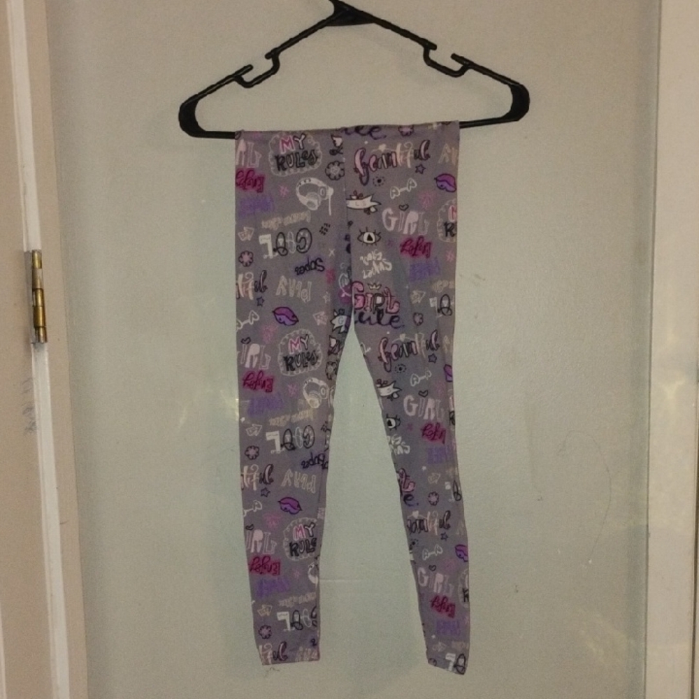 Kids Graphic Print Leggings - Gray and Purple